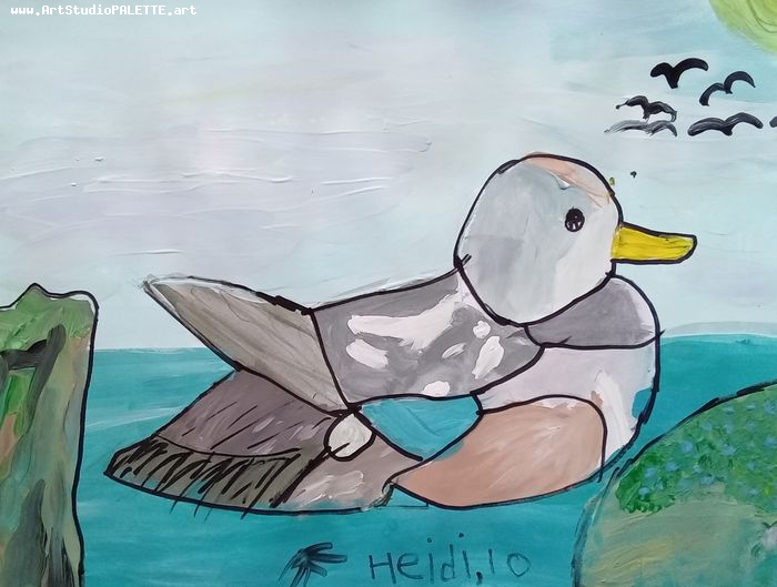 Art Studio PALETTE. Haidi Oswell Picture.  Marker, Tempera Animals Birds 