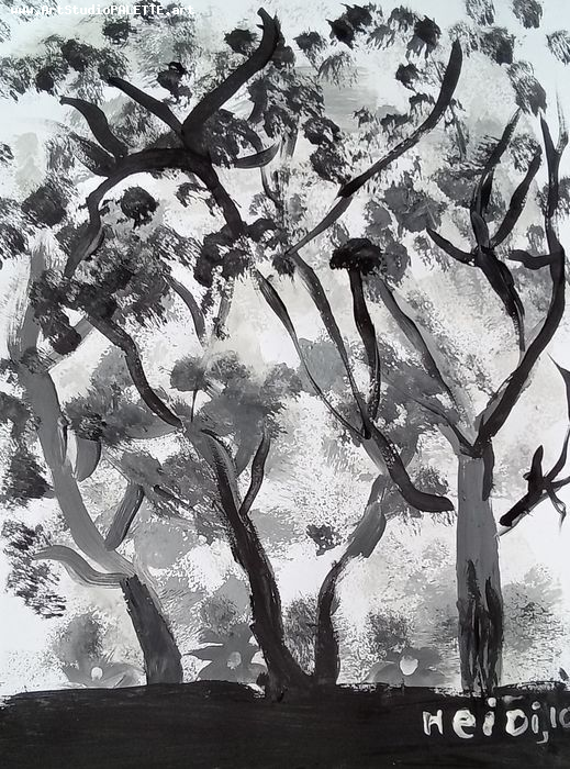 Art Studio PALETTE. Haidi Oswell Picture.  Tempera Landscape Trees 