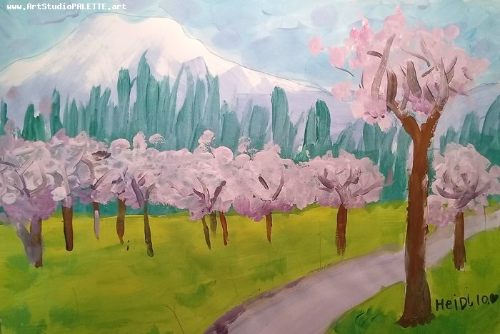 Art Studio PALETTE. Haidi Oswell Picture.  Tempera Landscape Spring 