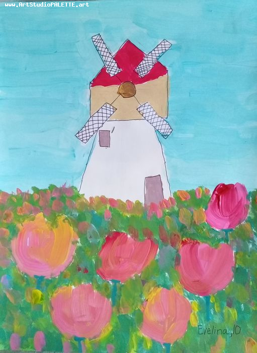 Art Studio PALETTE. Evelina Urbanczyk Picture.  Tempera Plants Flowers 