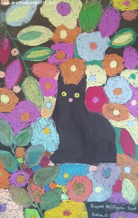 Art Studio PALETTE. Evelina Urbanczyk Picture.  Oil Pastel Inspired by Klimt 