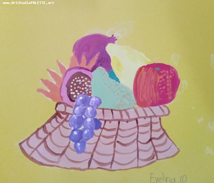 Art Studio PALETTE. Evelina Urbanczyk Picture.  Tempera Still Life Fruits & Vegi 