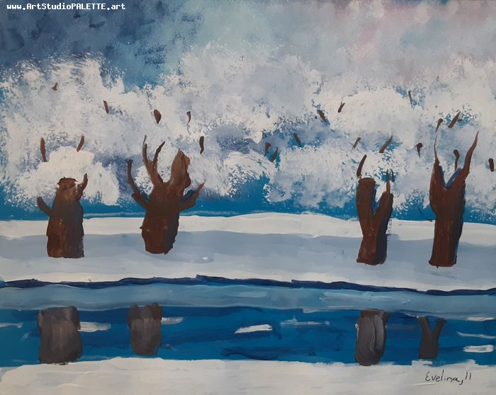 Art Studio PALETTE. Evelina Urbanczyk Picture.  Tempera Landscape Winter 