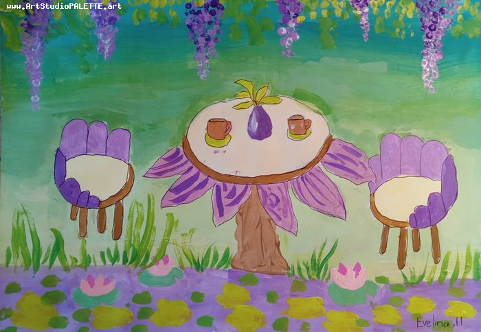 Art Studio PALETTE. Evelina Urbanczyk Picture.  Tempera Inspired by Monet 