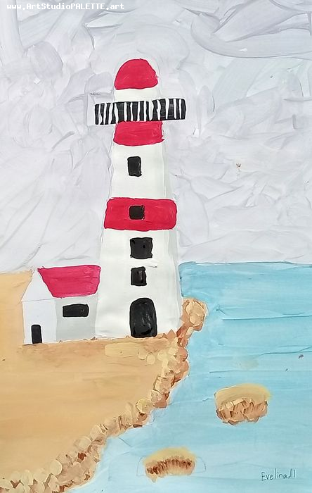 Art Studio PALETTE. Evelina Urbanczyk Picture.  Tempera Landscape Seascape 