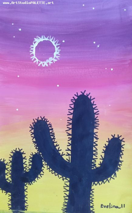 Art Studio PALETTE. Evelina Urbanczyk Picture.  Tempera Plants Cacti 