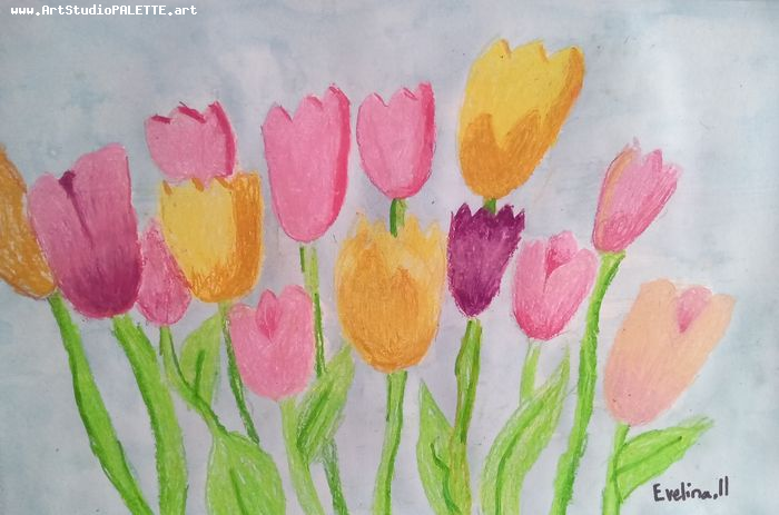 Art Studio PALETTE. Evelina Urbanczyk Picture.  Oil Pastel Plants Flowers 