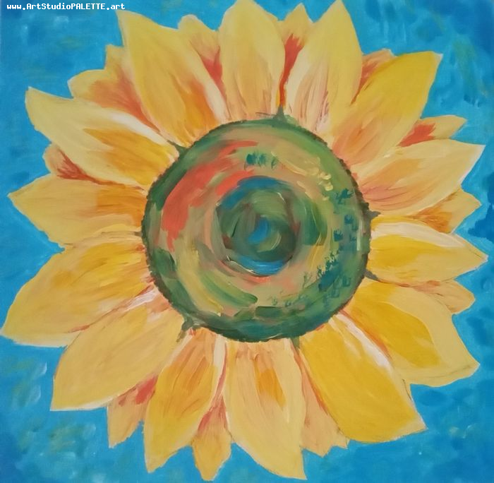 Art Studio PALETTE. Oana C. Picture.  Tempera Plants Sunflowers 