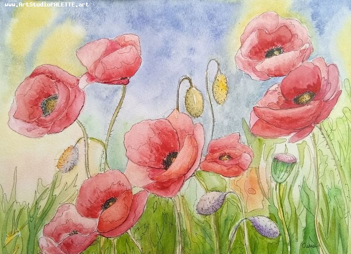 Art Studio PALETTE. Oana C. Picture.  Watercolour, Ink Plants Flowers 