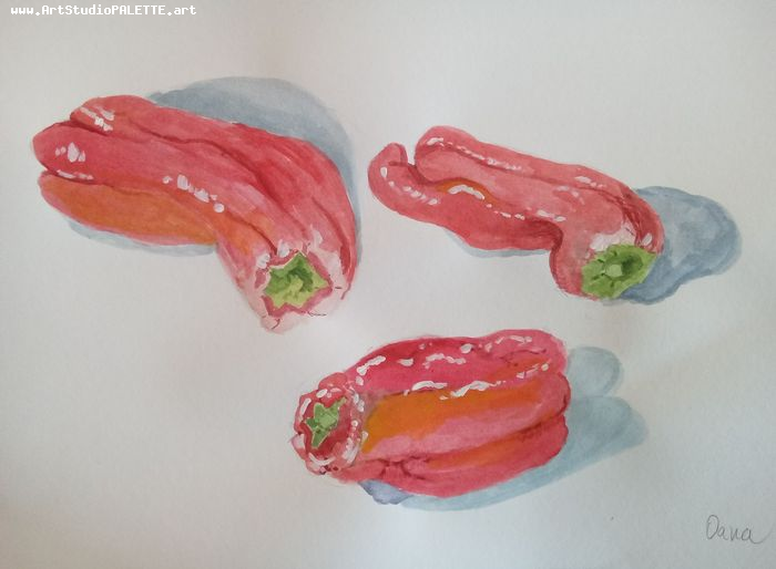 Art Studio PALETTE. Oana C. Picture.  Watercolour Still Life Fruits & Vegi 