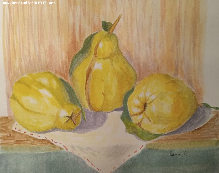 Art Studio PALETTE. Oana C. Picture.  Watercolour Still Life Fruits & Vegi 