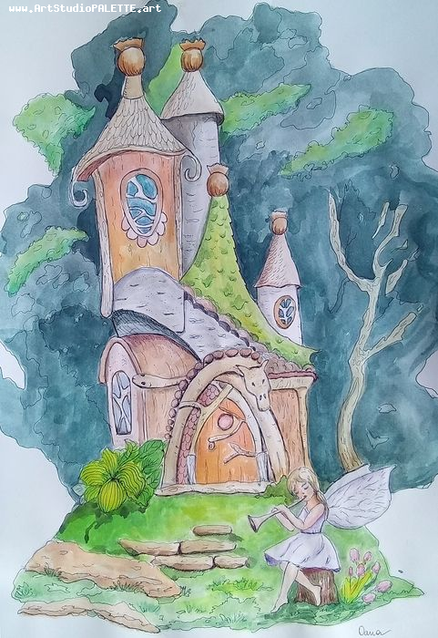 Art Studio PALETTE. Oana C. Picture.  Watercolour, Ink Fantasy Fairy Tail 