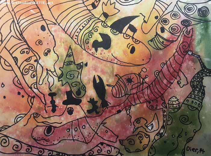 Art Studio PALETTE. Dier Shamirzaev Picture.  Watercolour, Ink Fantasy Zentangle 