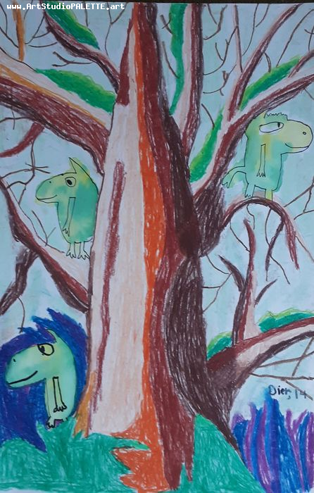 Art Studio PALETTE. Dier Shamirzaev Picture.  Oil Pastel Landscape Trees tre