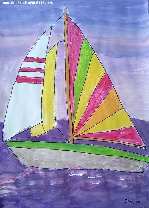 Art Studio PALETTE. Dier Shamirzaev Picture.  Marker, Tempera Landscape Ships 