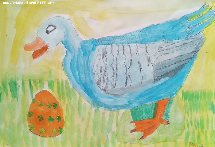 Art Studio PALETTE. Dier Shamirzaev Picture.  Tempera Animals Birds 