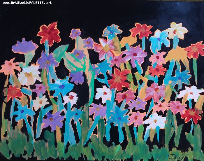 Art Studio PALETTE. Jihu Lee Picture. Cardboard Acrylic Plants Flowers 