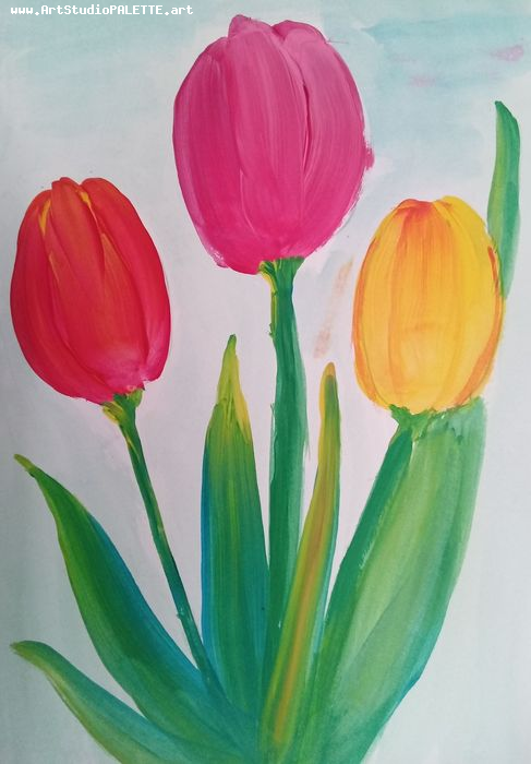 Art Studio PALETTE. Chloe Zhang Picture. Greeting Card Tempera Plants Flowers 