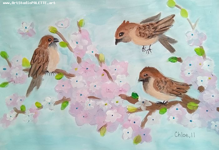 Art Studio PALETTE. Chloe Zhang Picture.  Tempera Animals Birds 