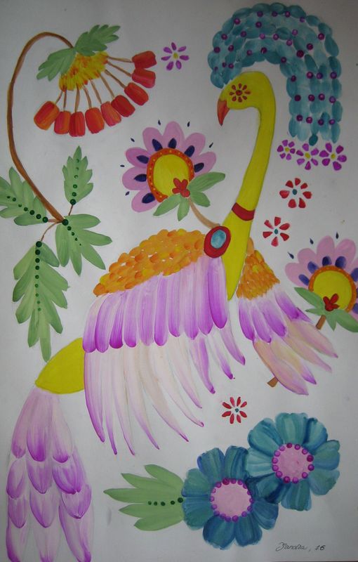 Art Studio PALETTE. Sandra Baraque Picture.  Tempera Dec. Art Birds 