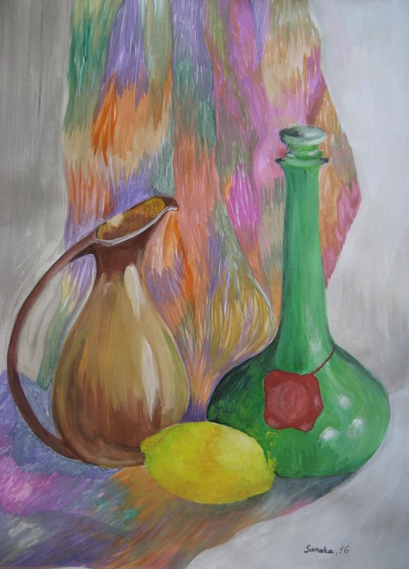 Art Studio PALETTE. Sandra Baraque Picture.  Tempera Still Life Still Life 