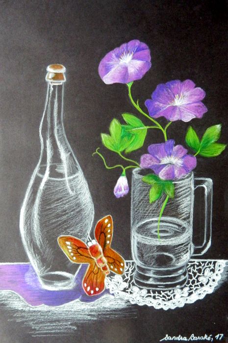 Art Studio PALETTE. Sandra Baraque Picture.  Oil Pastel Still Life Still Life 