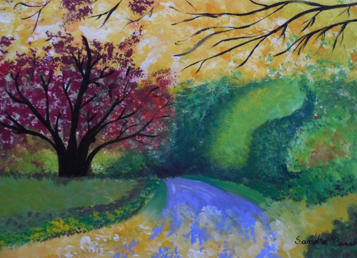 Art Studio PALETTE. Sandra Baraque Picture.  Tempera Landscape Fall 