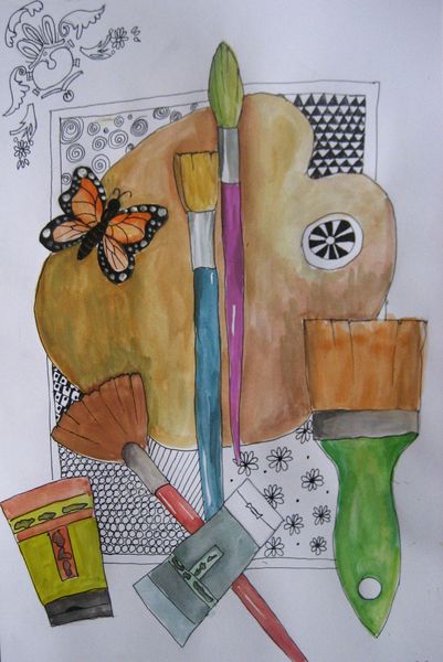 Art Studio PALETTE. Masha Pelekh Picture.  Watercolour, Ink Design Palette Натюрморт с Палитрой