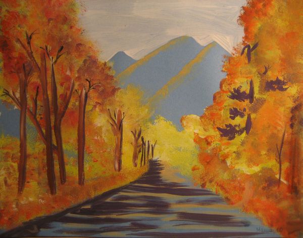 Art Studio PALETTE. Masha Pelekh Picture.  Tempera Landscape Fall 