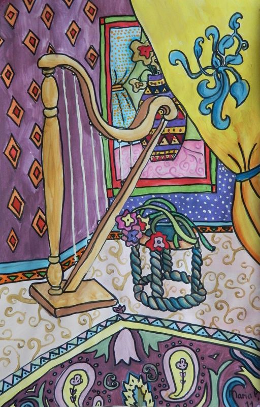 Art Studio PALETTE. Masha Pelekh Picture.   Inspired by Missakian Интерьер с Арфой