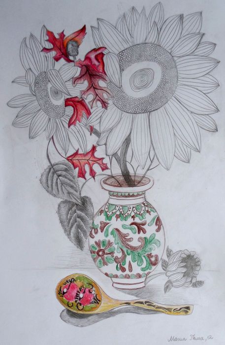 Art Studio PALETTE. Masha Pelekh Picture.  Coloured Pencil Still Life Still Life Немного Цвета в Рисунке
