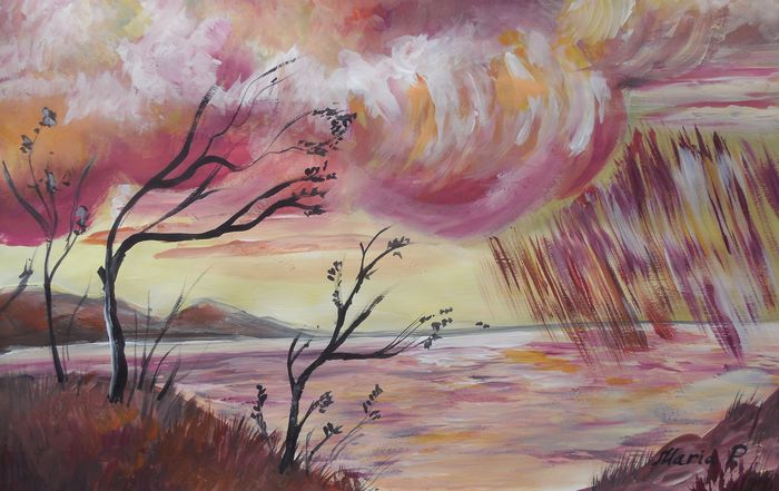 Art Studio PALETTE. Masha Pelekh Picture.  Tempera Landscape Winter 