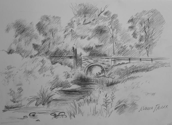 Art Studio PALETTE. Masha Pelekh Picture.  Pencil Landscape Nature 