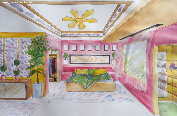 Art Studio PALETTE. Masha Pelekh Picture.  Watercolour, Ink Design Interior 