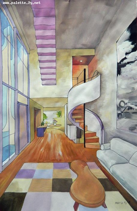 Art Studio PALETTE. Masha Pelekh Picture.  Tempera Design Interior 