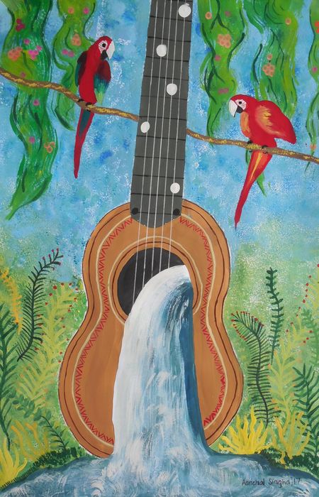 Art Studio PALETTE. Aanchal Singha Picture.  Tempera Still Life Music 