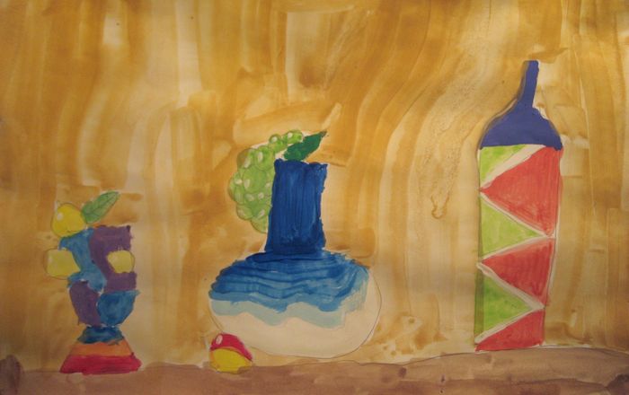 Art Studio PALETTE. Joshua Lukose Picture.  Tempera Still Life Bottles 