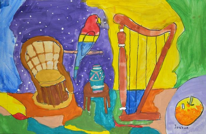 Art Studio PALETTE. Joshua Lukose Picture.  Tempera Inspired by Matisse 