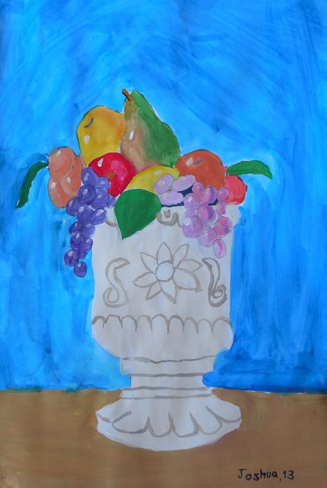 Art Studio PALETTE. Joshua Lukose Picture.  Tempera Still Life Fruits & Vegi 