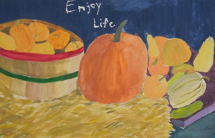 Art Studio PALETTE. Joshua Lukose Picture.  Tempera Still Life Fruits & Vegi 