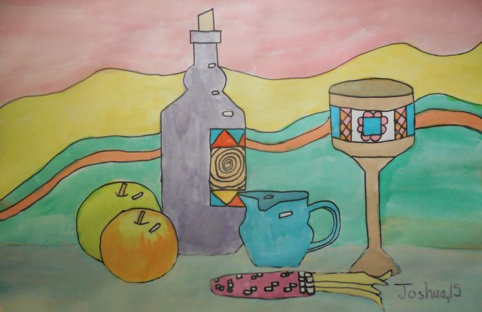 Art Studio PALETTE. Joshua Lukose Picture.  Watercolour, Ink Still Life Contour Line Drawing 