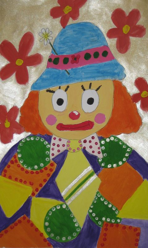 Art Studio PALETTE. Arina Guzhel Picture.  Tempera Fantasy Clown 