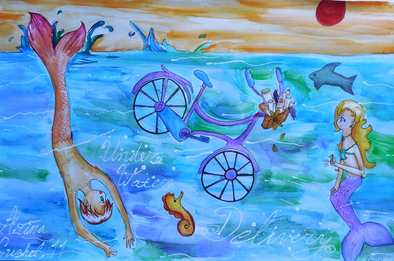 Art Studio PALETTE. Arina Guzhel Picture.  Mixed Media Design Bicycle 