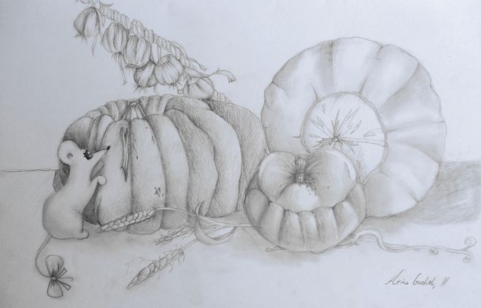 Art Studio PALETTE. Arina Guzhel Picture.  Pencil Still Life Fruits & Vegi 