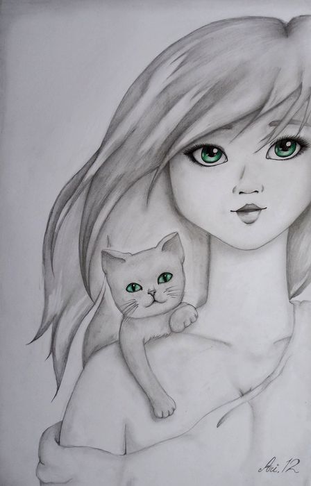 Art Studio PALETTE. Arina Guzhel Picture.  Pencil People Family Зелёные Глаза