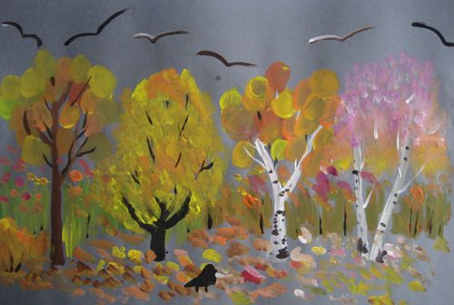 Art Studio PALETTE. Tony Cai Picture.  Tempera Landscape Fall 