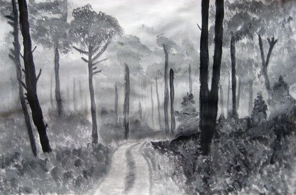 Art Studio PALETTE. Tony Cai Picture.  Tempera Landscape Nature 