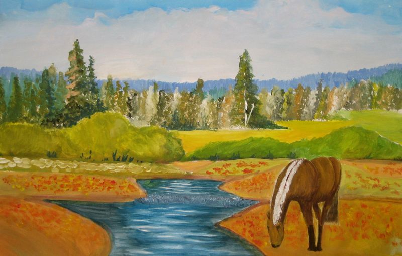 Art Studio PALETTE. Tony Cai Picture.  Tempera Landscape Nature 