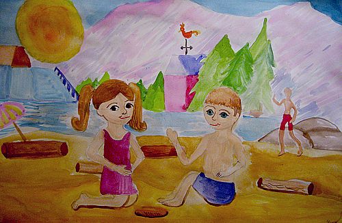 Art Studio PALETTE. Katya Silina Picture.  Watercolour People Family 