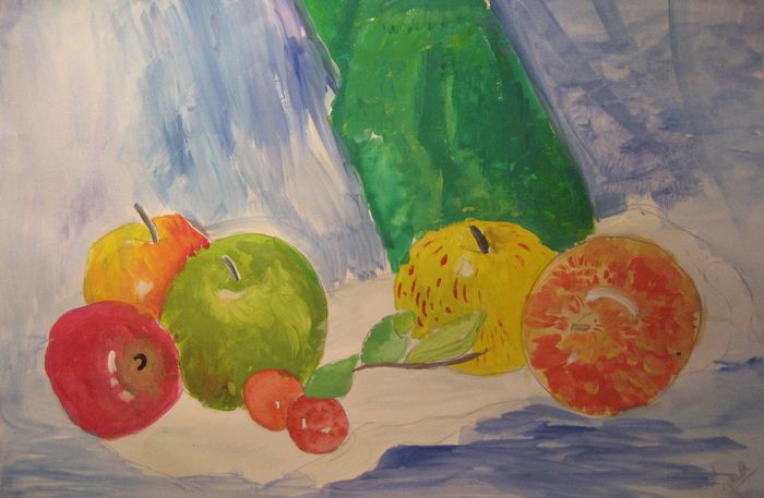 Art Studio PALETTE. Katya Silina Picture.  Tempera Still Life Fruits & Vegi 